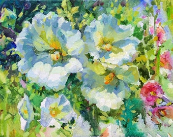 Bouquet Painting Oil Original Painting On Canvas Flower Painting Mallows Impressionist Art