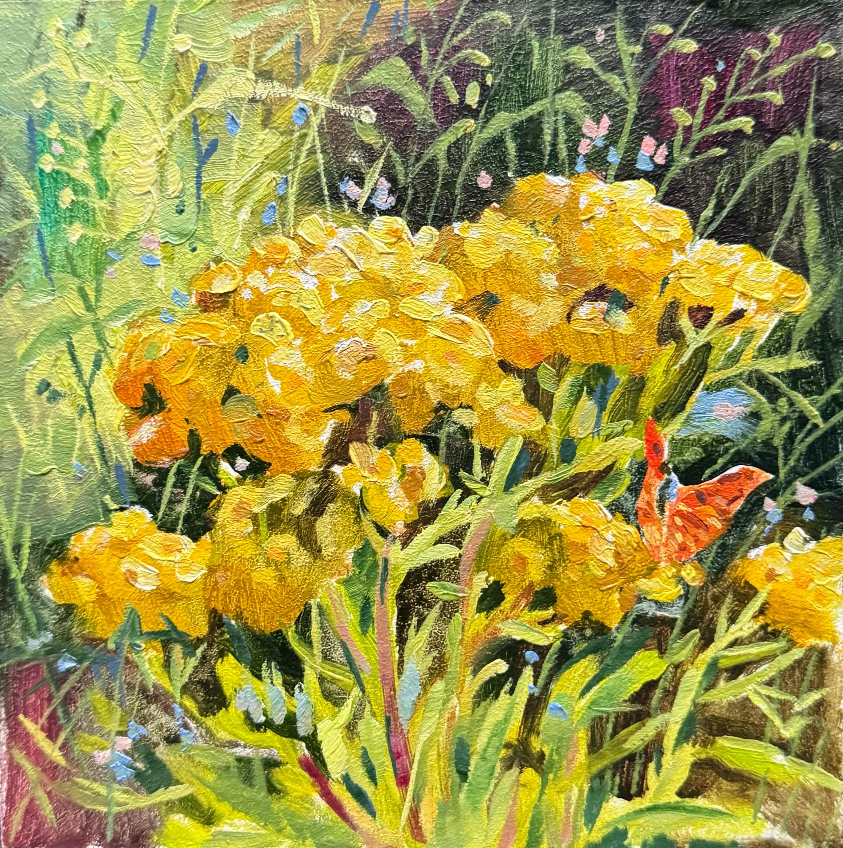 油絵　黄色い花 黄色い野花のオリジナル小油絵 6x6 - Etsy 日本