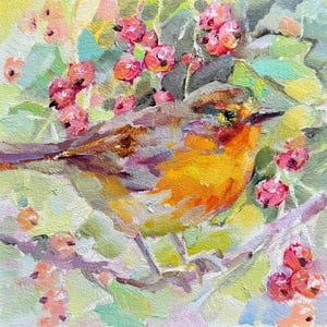 Bird Painting Original Oil Painting Small Wildlife Painting Bird Artwork