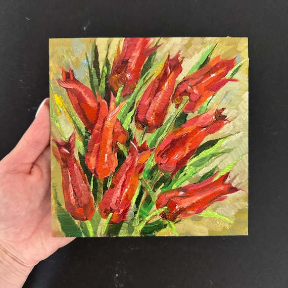 油絵 赤いチューリップ 油絵 赤いチューリップ