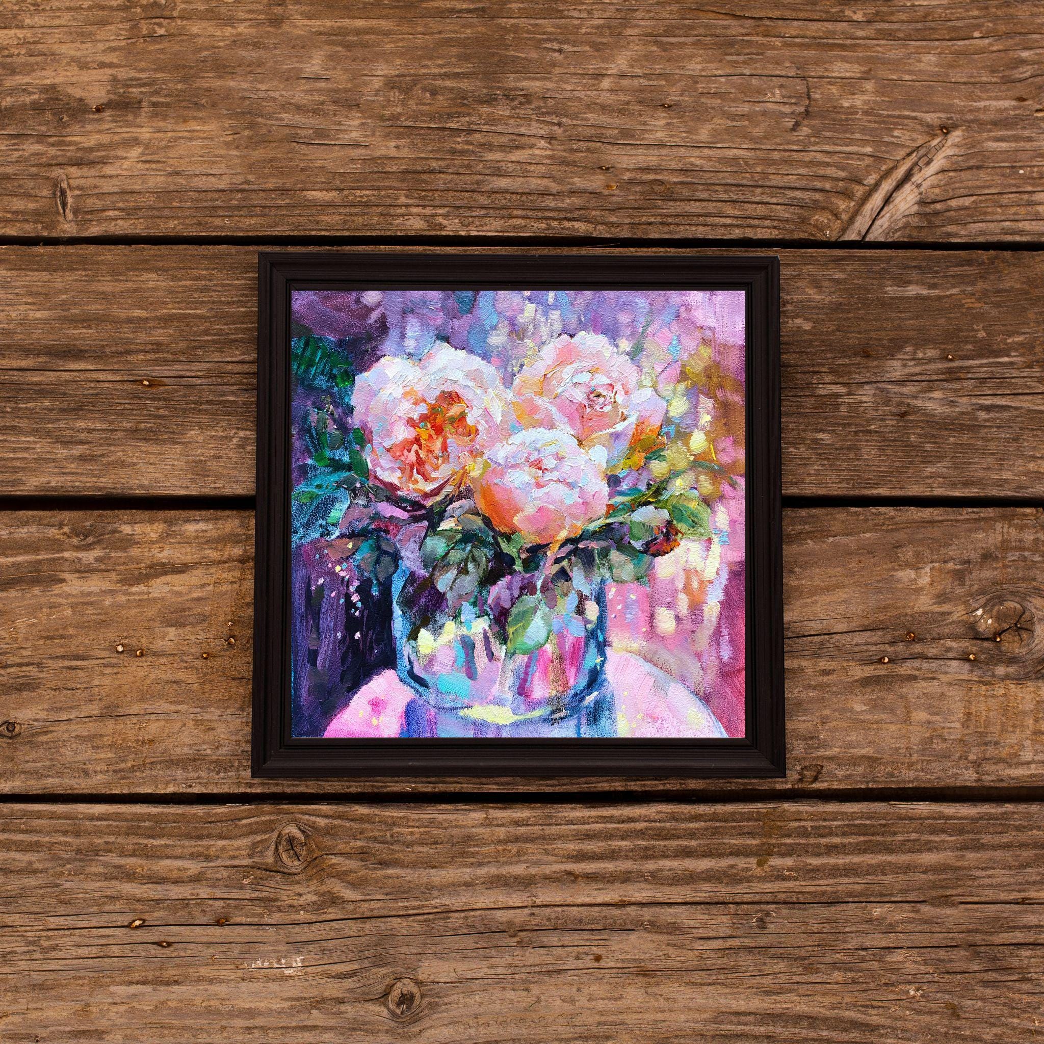 Peony Oil Painting Original Floral Impasto Art, 8x8 - Etsy