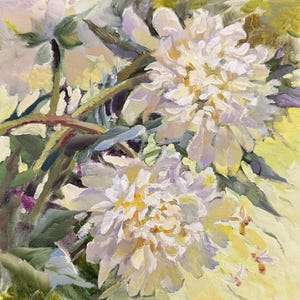 Peony Painting Floral Oil Painting Original White Flower Painting Peonies Impasto Painting Peony Artwork Flower