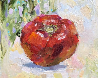 Tomato Oil Painting Original Small Kitchen Still Life Art