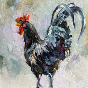 Rooster Painting Original Small Oil Painting Chicken Rustic Painting Rooster Decor Rooster Art