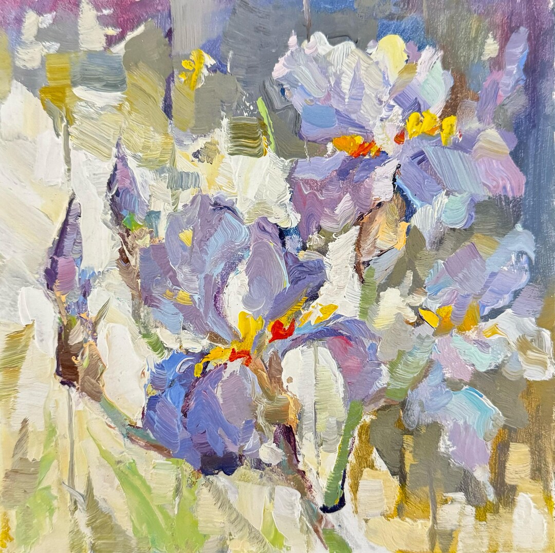 Iris Painting Oil Original Purple Floral Impasto Art - Etsy