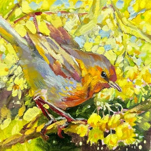 Bird Oil Painting Original Bird Artwork Small Bird Lover Gift