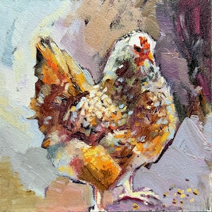 Chicken Painting Small Oil Painting Farm Animal Painting Rustic Chicken Art Chicken Gifts