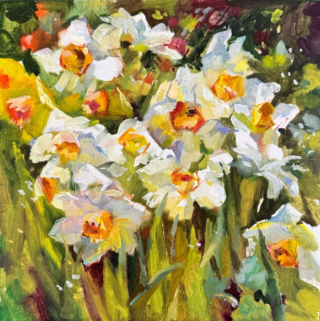 Daffodils Painting Original Wildflowers Painting 8x8 Impasto Oil ...