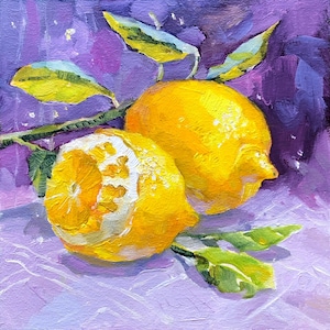 Lemon Painting Fruit Still Life Oil Painting Original Handmade Lemon Art Fruit Painting Best Friend Gift Lemon Decor