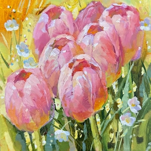 Tulpen Malerei Original Rosa Tulpen Blumen Kleine Ölgemälde Tulip Kunstwerk Original Blumen Kunstwerk