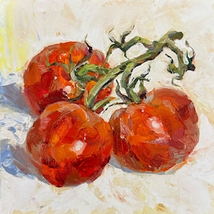 Tomato Painting Small Food Painting Original Red Tomato Painting Vegetable Kitchen Painting Tomato Wall Art