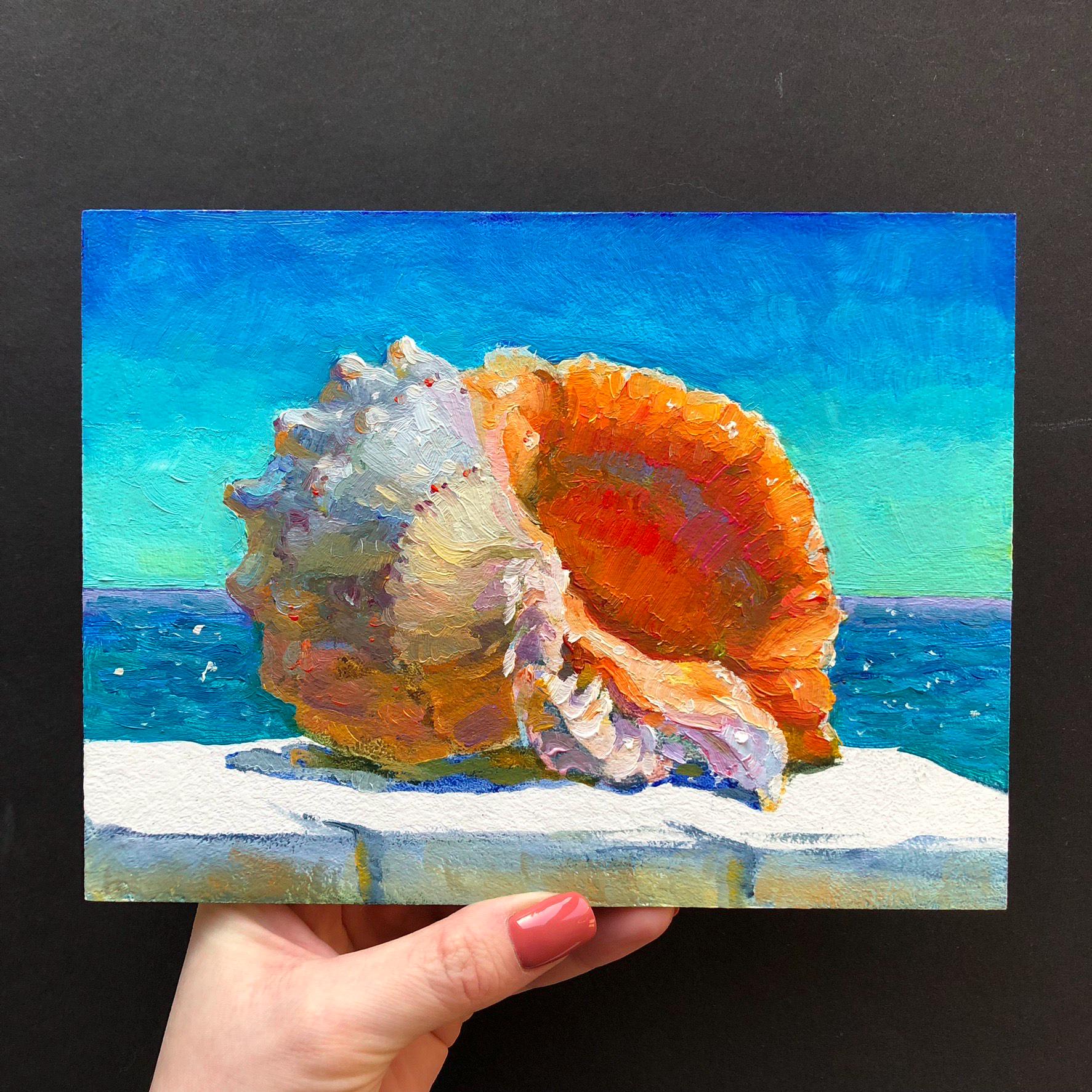 貝殻の絵画 貝殻 オリジナル油絵 海の景色 貝殻アート