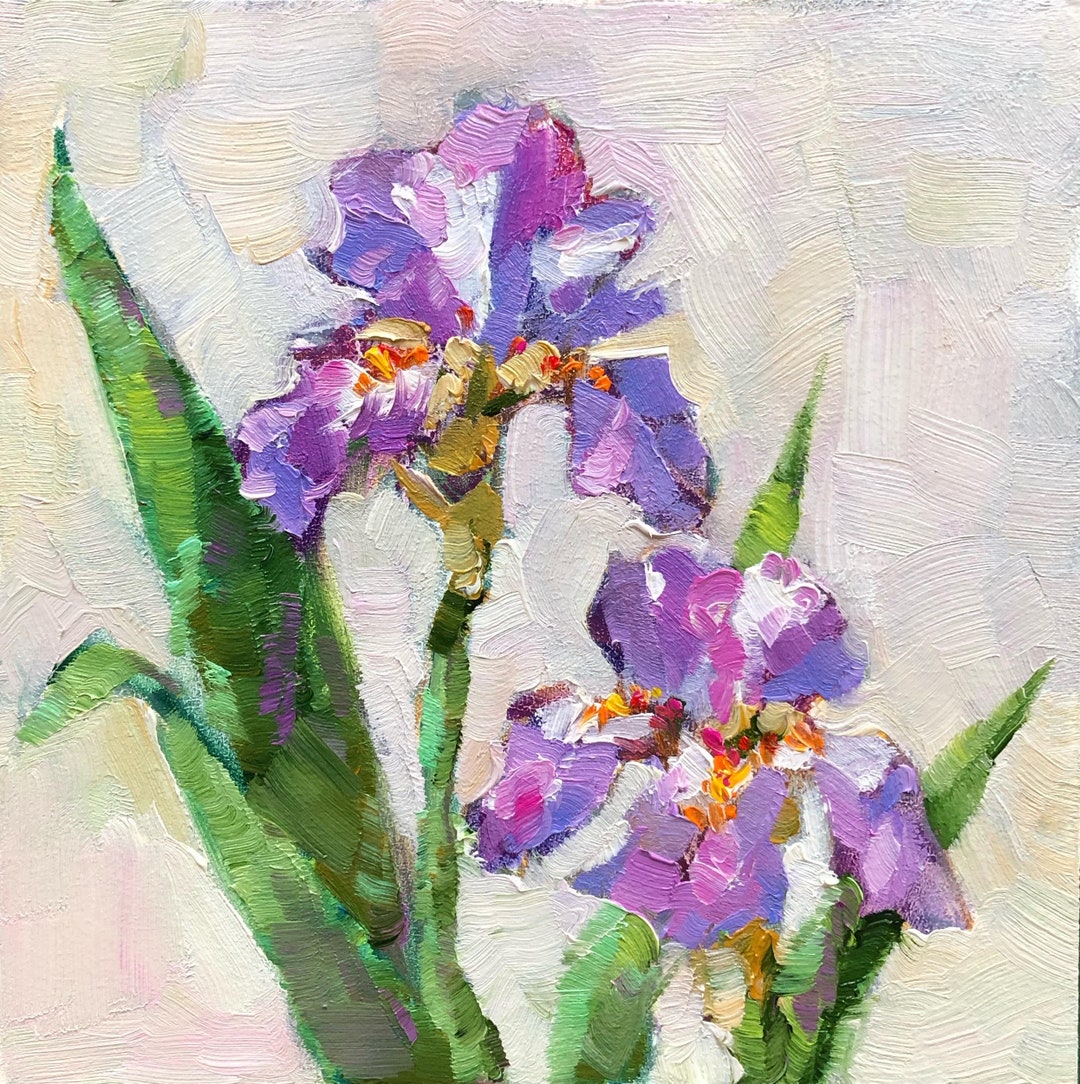 Iris Oil Painting Original Floral Still Life Art (6x6 In) - Etsy