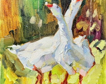 Gans Original Ölgemälde Gänse Bauernhof Tier Kunstwerk