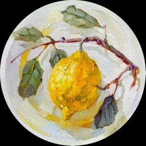 Lemon Painting Original Oil Still Life Round Kitchen Art Small