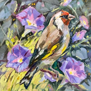 Bird Oil Painting Original Small Goldfinch Painting Bird Artwork Bird Lover Gift