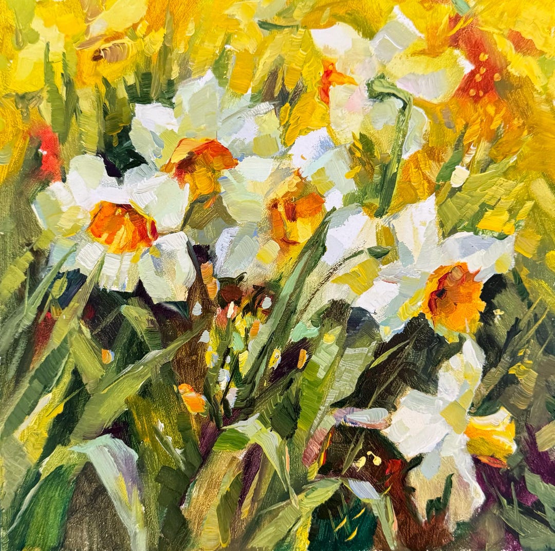 Original Daffodils Oil Painting: Impasto Wildflower Artwork 8x8 - Etsy