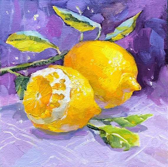 Lemon Oil Painting Original Fruit Still Life Art 6x6