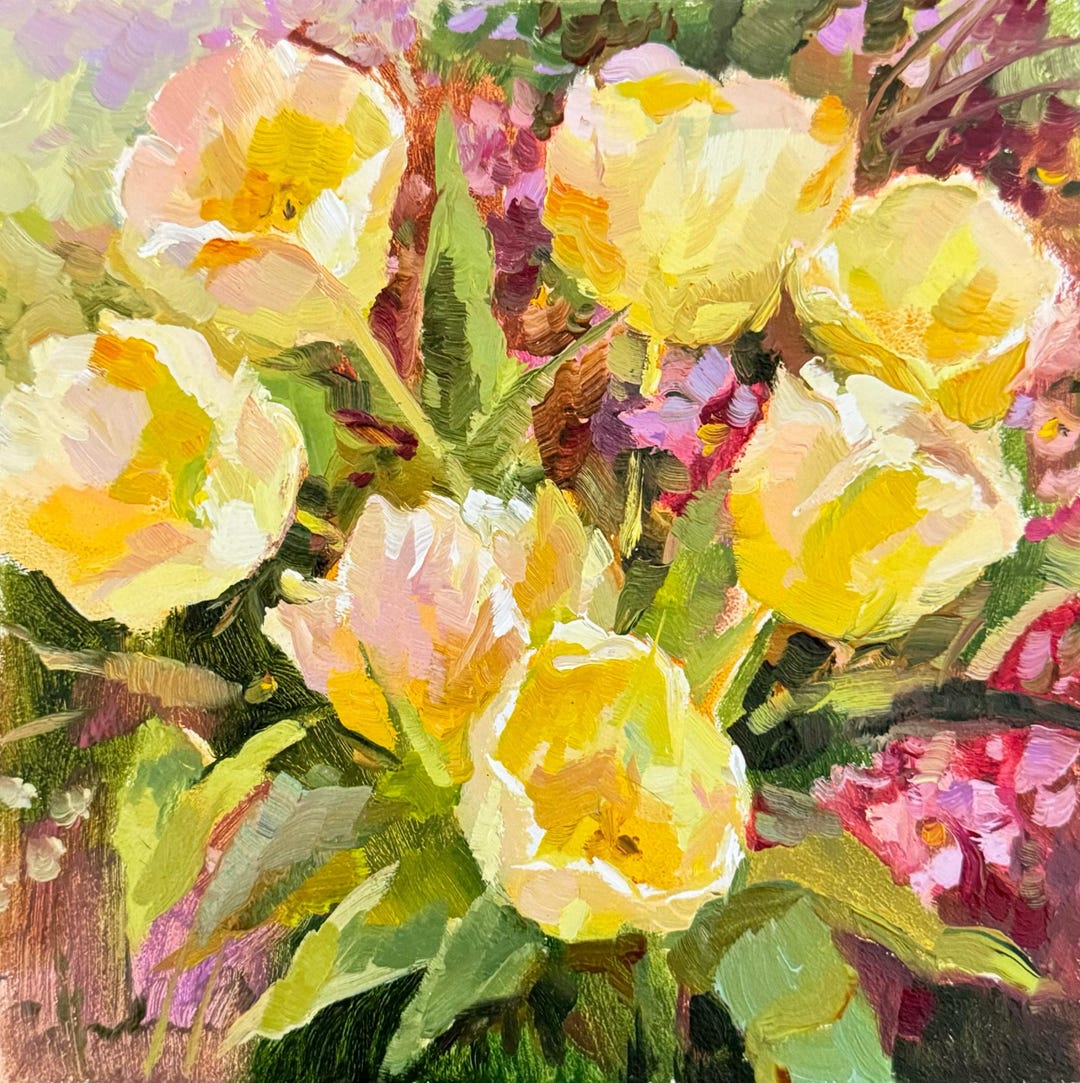 Yellow Tulip Oil Painting Original Small Floral Still Life Artwork 6x6 ...