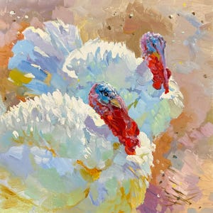 Turkey Painting 8x8 Original Oil Artwork – Rustic Farmhouse Wall Art for Countryside Decor or Bird Lover Gift