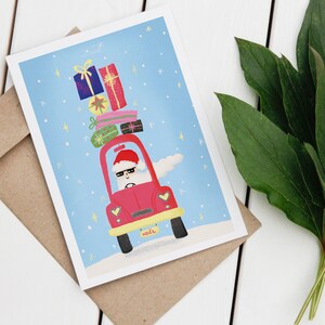 Carte de noël le père noël en voiture image 2
