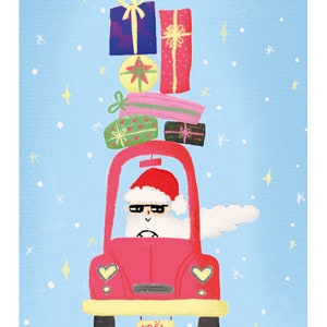 Carte de noël le père noël en voiture image 3