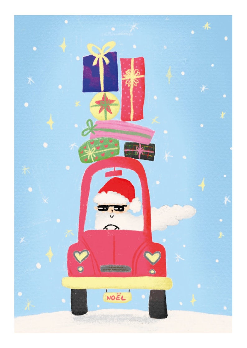 Carte de noël le père noël en voiture image 3