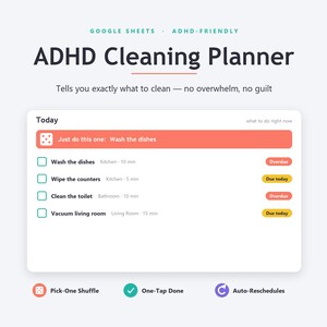 ADHD Cleaning Planner Google Sheets Cleaning Schedule Checklist Chore Chart Household Cleaning Tracker Spreadsheet Template