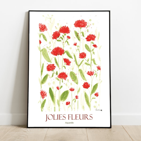 Aquarelle fleurs, affiche, poster, impression aquarelle, A4, A5, A6, illustration cocooning, décoration, cadeau, livraison gratuite