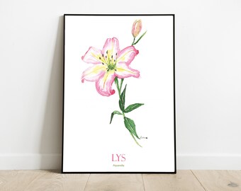 Póster Acuarela Fleur de Lys – Póster decorativo A4, A5 – Ilustración elegante para regalo o decoración floral de pared – Idea para mujer