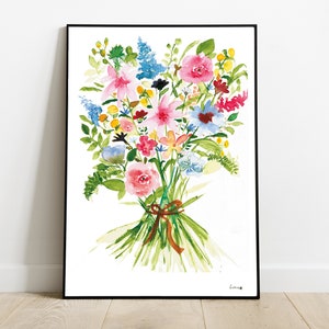 Aquarel poster van lenteboeket - elegante bloemenillustratie - wanddecoratie poster A3, A4, A5 - uniek dames kunst cadeau idee