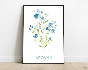 Watercolor flowers, poster, poster, watercolor print, forget-me-not watercolor, A4, A5, illustration, decoration, gift, free delivery