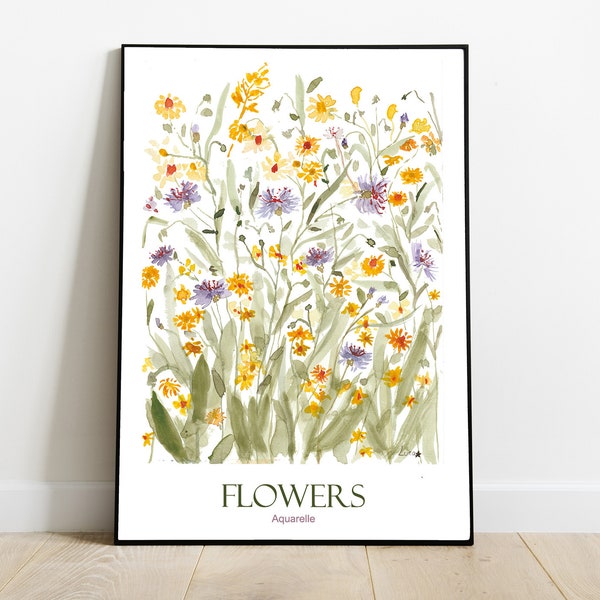 Aquarelle fleurs, affiche, poster, impression aquarelle, A3, A4, A5, illustration, décoration, cadeau, livraison gratuite