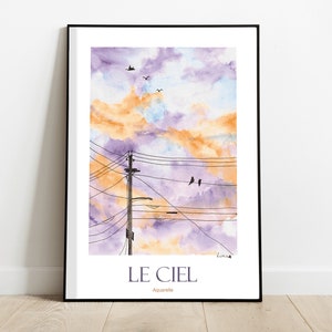 Aquarel Le Ciel, poster, poster, aquarelprint, A3, A4, A5, illustratie, decoratie, cadeau, gratis levering