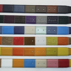Cintura multicolore patchwork vera pelle cm 4 accorciabile in confezione regalo ECOPACK in cartone riciclato e sacchetto in cotone greggio