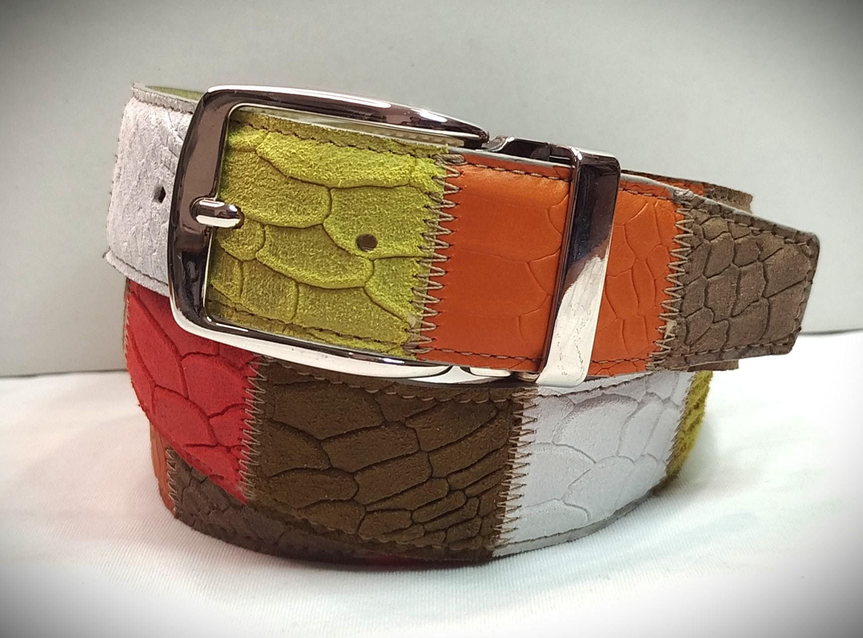 VTG Handmade? Leather Patchwork Statement Belt Wearable Art 80s RARE OOAK Women main image 2