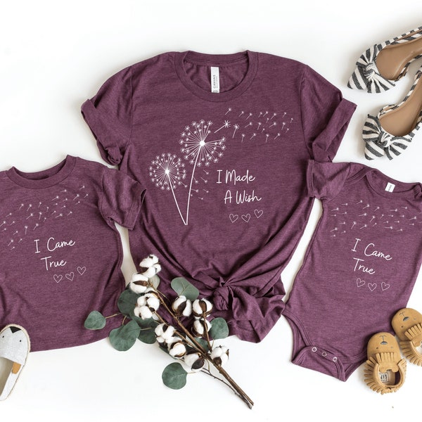 I Made a Wish Mama Shirt, I Came True Baby One Piece, Mothers Day Matching Shirts, Matching Mommy and Me Dandelion Wishes Outfits, Baby Gift