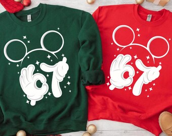 Viral Six Seven Meme Shirt, Funny Mickey Hands Christmas Shirt