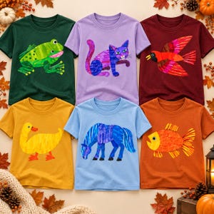 Story Book Animal Halloween Costume T-Shirt, Colorful Frog Cat Bird Kids Sweat, Cute Retro Children Party Shirt, Matching Book Character Tee