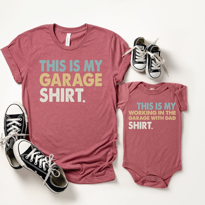 a shirt that says this is my garage shirt and a pair of sneakers