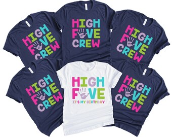 Girl 5th Birthday High Five Shirt, Fifth Birthday Shirt, 5 Years Old Shirt, Birthday Party Shirt, Birthday Crew
