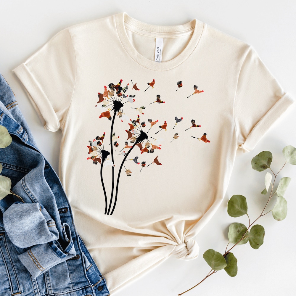Dandelion Chicken Flower Shirt, Funny Chicken Shirt, Chicken Flower Shirt, Ladies Chicken Tshirt, Dandelion Chicken Shirt Livingmall