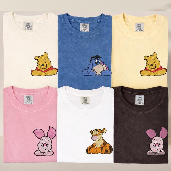 Winnie The Pooh Embroidery Shirt, Embroidered Disney Trip TShirt, Disneyland Family Matching Tee