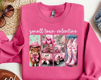 Small Town Valentine Shirt, Howdy Valentines Sweatshirt, Vintage Valentines Day Hoodie, Western Valentine's Day Sweater, Highland Cow Shirt
