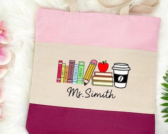 Personalized Teacher Tote Bag, Custom Name Teacher Tote, Teacher Icon Bag,School Spirit Teacher Gift