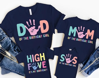 High Five 5th Birthday Matching Shirt, Birthday Girl Matching Family Tees, Fifth Birthday Party Outfit, Mom  And  Dad Of The Birthday Girl
