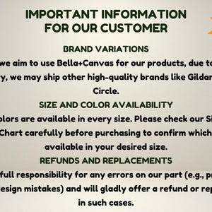 important information for customers regarding brand variations and product availability. It provides details on how to confirm the availability of colors in different sizes and mentions that the customer is responsible for any errors on their part.