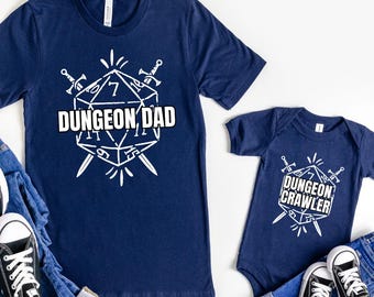 Dungeon Crawler Dad And Me Matching Shirt, RPG Gamer Father Son Shirts, Geek Family TShirt, Funny Fathers Day Gift