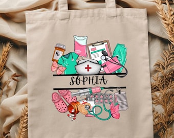 Nurse Tote Bag, Custom Name Nurse Tote Bag, Personalized Nurse Canvas Bag, Nursing Student Bag