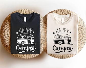 Happy Camper Shirt, Travel Trailer Camping TShirt, Summer Camp Theme Party Sweatshirt, Travel Gift Cute Camping Tee, Summer Adventure Outfit
